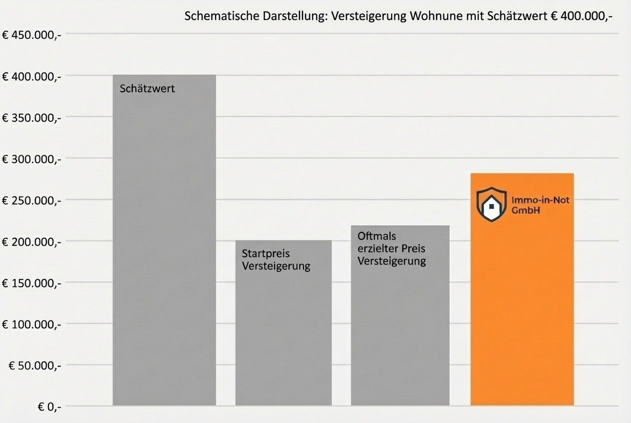 Schematische Darstellung: Versteigerung Wohnung mit Schätzwert € 400.000
